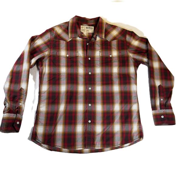 urban pipeline Other - Urban Pipeline Button Shirt Men's Large Red Tan Brown Plaid Pocket Skater Surfer